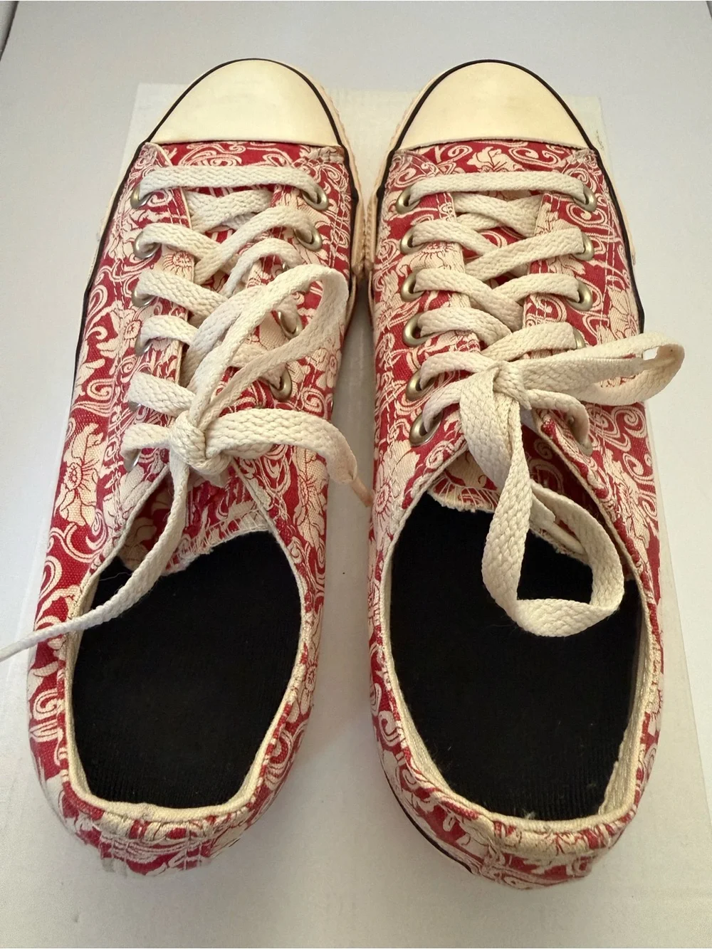 Converse All Star Red Cream Floral Print Low Top Sneakers Women’s 8 Canvas - Picture 4 of 6